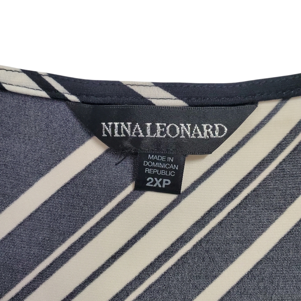 Nina Leonard Women's Striped Black and White Sleeveless Dress Size 2XP - Picture 2 of 6